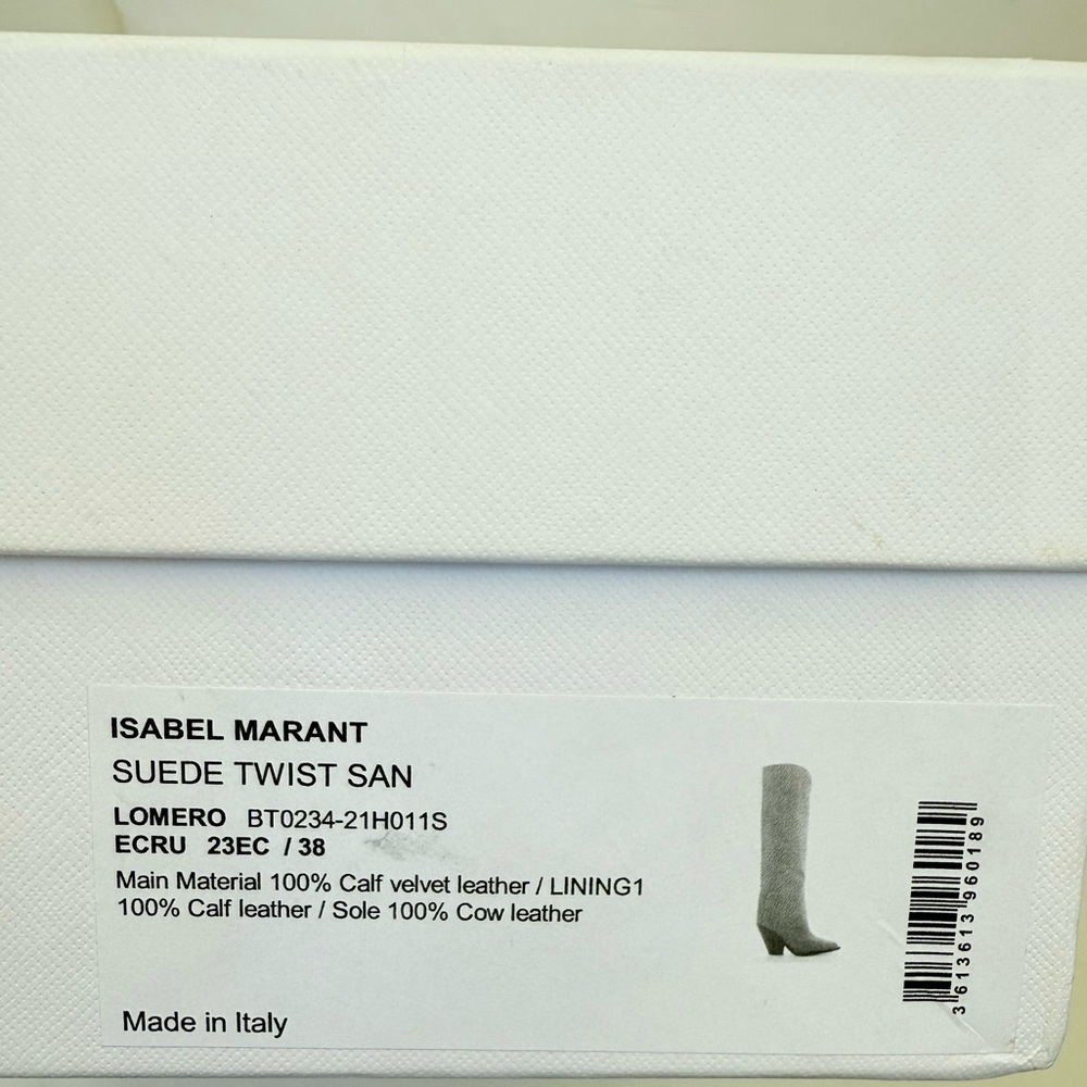 Isabel Marant Ecru/ Cream Suede Leather Lomero Cowboy Knee high boots EU 38 - Picture 12 of 13